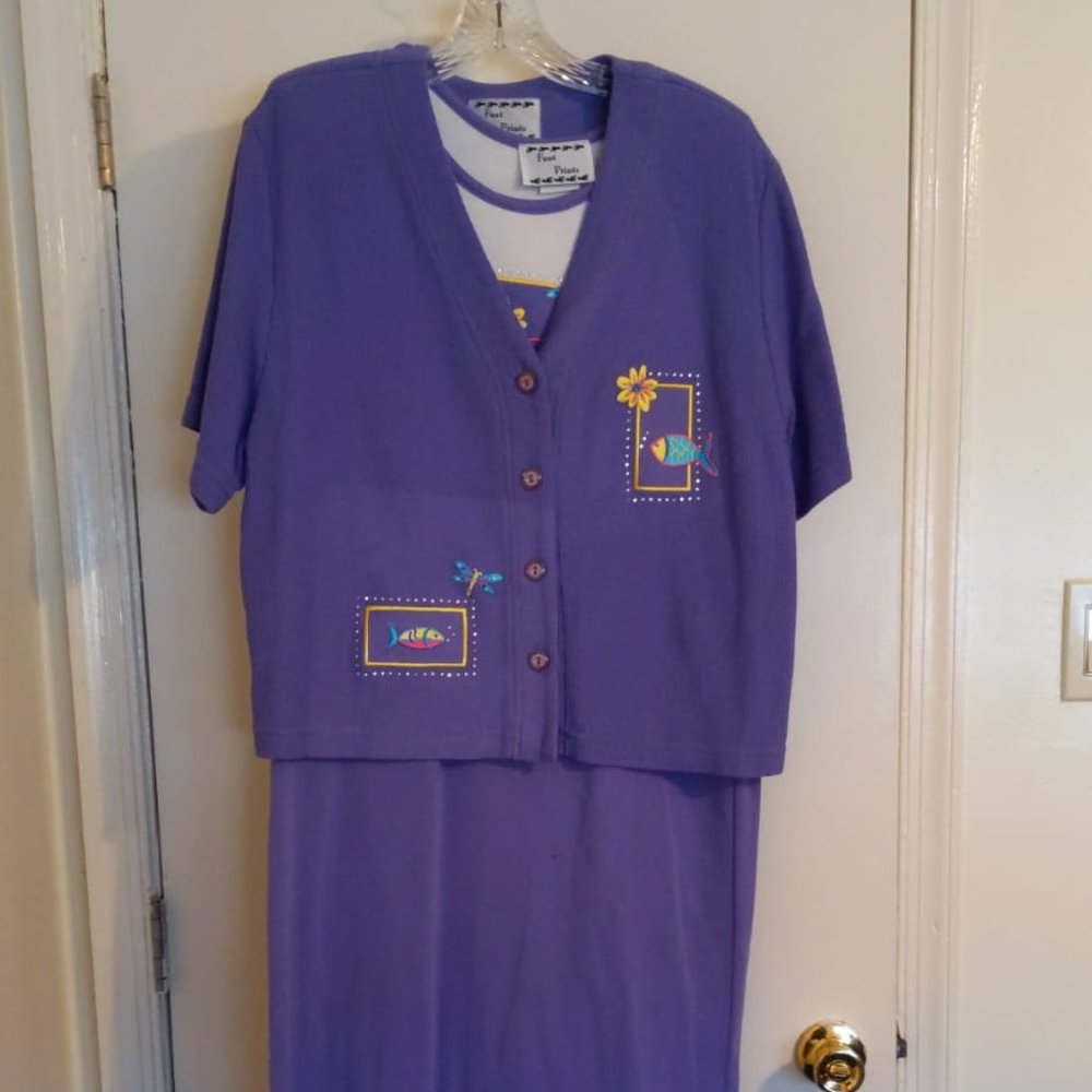 Foot Prints Purple and White Knitted Dress and Jacket XL